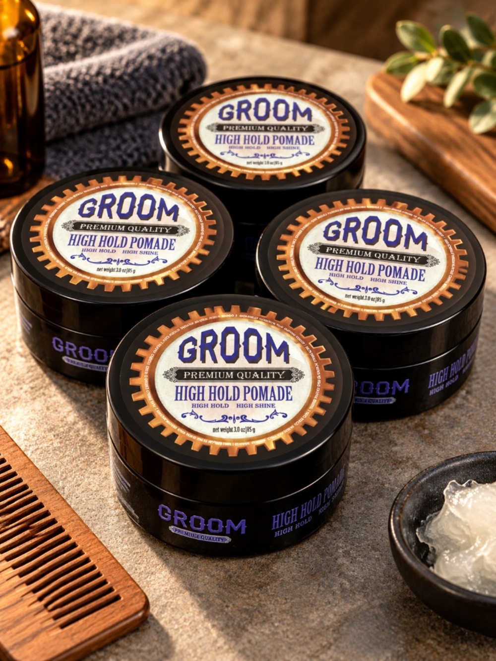 GROOM High Hold Pomade 3oz High Shine Hair Styling 4 Pack New